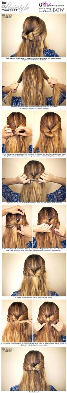 So Sweet for Summer! Try These 23 Half up, Half down Hair Styles ... Bow Hairstyle Tutorial, Bow Hairstyle, Top Hairstyles, Girls Bows, Hairstyles For School, Hair Designs