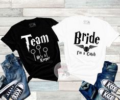 two shirts that say team bride and i'm a coach