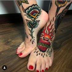 a woman with tattoos on her legs and feet