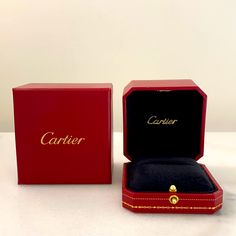 Authentic Cartier Display Box Set. Red Boxes With Gold "Cartier". Perfect To Decorate Your Closet, For Gift Giving, Or To Store A Ring Or Anything You Want In. Comes With The Red Exterior Box And The Leather Display Box Inside. It Is A Great Price For 2 In 1. Both Are In Mint Condition. I Have Other Cartier Packaging Items For Sale, So Feel Free To Mix And Match And Give Me An Offer. Measurements: Outside Box - 3.5" X 2.5" X 3.5" Inner Box - 2.75" X 2" X 2.75" Elegant Cartier Jewelry For Valentine's Day, Cartier Rectangular Jewelry For Gift, Cartier Display, Cartier Packaging, Red Boxes, Cartier Panther, Empty Gift Boxes, Combat Boots Style, Cartier Sunglasses