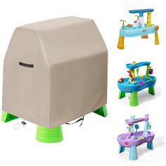 children's table and chair set with cover for outdoor play area, including two stools