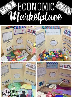 several pictures of different items on display with text that reads economic market place and the words,