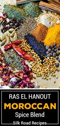 the ingredients for moroccan spice blend are laid out on top of each other, and there is