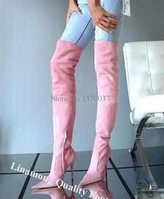 VCSHOES Women Pointed Toe Suede Leather Stiletto Heel Over Knee Boots Slim White Pink Thigh High Long High Heel Boots as picture-34 Over Knee Boots, Heel Boots, High Heel Boots, Thigh High, Stiletto Heel, Over The Knee Boots, Thigh Highs, Suede Leather, Knee Boots