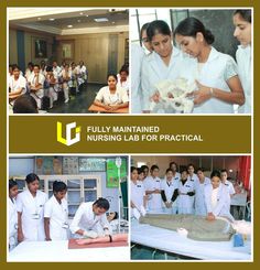 several pictures of nurses and children in white lab coats working on an animal that is laying on a bed