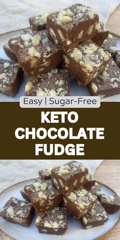 Chocolate fudge with nuts cut into squares on a plate. Keto Chocolate Fudge, Make Dessert, Easy Treat, Easy To Make Desserts, Protein Packed Breakfast, Keto Chocolate, Sugar Free Desserts, Easy Treats, Low Carb Meals Easy