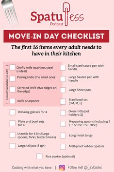 the spatu press move - in day checklist is shown with instructions for how to use it