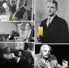 black and white photos of men with drinks