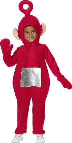 a little boy in a red costume