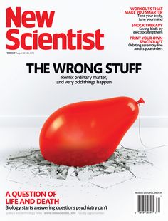 the cover of new scientist magazine, featuring an image of a large red object on it's side