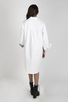 V-neck Shirt Dress With Placket For Daywear, White Button-up Shirt Dress For Daywear, Relaxed Fit Knee-length Shirt Dress With Placket, Fitted Midi-length Shirt Dress With Placket, Daywear Button-up Shirt Dress With Placket, Dee Dee, Suspender Belt, Sleeve Detail