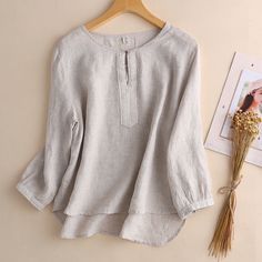 Women's Linen Blouse Solid Color Embroidery V-Neck Retro Vintage Blouse Shirts Spring Henley Neckline Tops With Relaxed Fit, Relaxed Fit Henley Neckline Tops For Spring, Linen Henley Neckline Tops For Summer, Linen Tops With Henley Neckline For Summer, Summer Long Sleeve Linen Embroidered Top, Summer Long Sleeve Embroidered Linen Top, Summer Linen Tops With Henley Neckline, V-neck Linen Blouse With Floral Embroidery, Linen Tops With Floral Embroidery