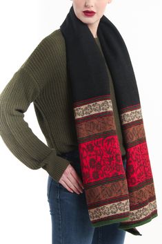 Intricately designed with floral patterns in a combination of rose red, cream and black, this wool shawl is designed to keep you cosy and stylish during the winter season. It redefines festive glamour with its nostalgic appeal, making it the perfect addition to elevate your style. Whether you're searching for a considerate winter gift or a versatile layering piece, our wool shawl have you covered. Embrace the comfortable snugness and timeless elegance it brings to your winter wardrobe. Compositi Shawl Styling, Travel Shawl, Meditation Shawl, Cosy Blanket, Kashmiri Shawls, Blanket Shawl, Winter Styles, Wool Shawl, Pashmina Shawl