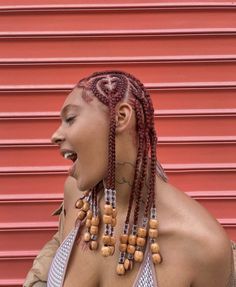 bead braids black girl Red Fulani Braids With Beads, Ginger Cornrows, Ginger Fulani Braids, Afro Braids, Hair Maintenance Tips, Curly Hair Styles Easy, Fulani Braids, Curvy Model