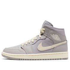 Womens WMNS Air Jordan 1 Mid Atmosphere Grey Pale Ivory CD7240-002 Air Jordan 1 Mid Grey, Air Jordan 1 Mid Women, Wmns Air Jordan 1, Womens Air Jordans, Nike Air Jordan 1, Air Jordan 1 Mid, Jordan 1 Mid, Air Jordan 1, Stylish Sneakers