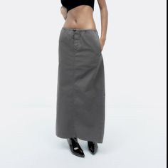 New With Tags. Casual Zara Maxi Skirt, Zara Casual Lined Maxi Skirt, Zara Cotton Lined Skirt Bottoms, Zara Cotton Lined Skirt, Casual Long Skirt By Zara, Zara Cotton Skirt, Zara Casual Long Skirt, Zara Casual Skirt With Pockets, Grey Cargo Skirt