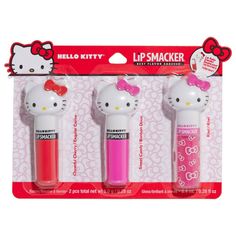 three hello kitty lip smackers in packaging