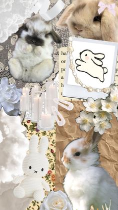 a collage with rabbits and flowers on it