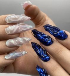 Vaporwave Nails, Tie Dye Nails, Nail Jewels, Edgy Nails, Y2k Nails, Pretty Gel Nails, Crazy Nails, Really Cute Nails, Marble Nails