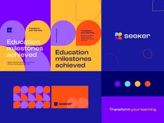 four different types of business cards with the words education, milestone and achieved on them