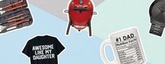 an assortment of barbecue related items on a blue and white background with the words awesome like my daughter printed on them