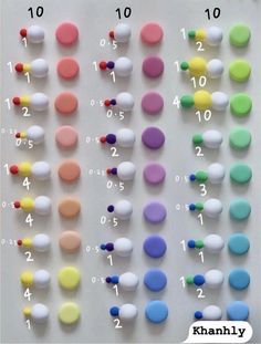 an array of different colored dots and numbers