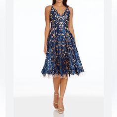 Lay Flat Pit To Pit 17”, Waist 15”, Length 44”. Blue Embellished Midi Cocktail Dress, Blue Embellished Midi Dress For Cocktail, Blue Lace Dress With Sequins, Flare Cocktail Dress, Mermaid Midi Dress, Fit And Flare Cocktail Dress, V Neck Cocktail Dress, Corset Midi Dress, Womens Cocktail Dresses