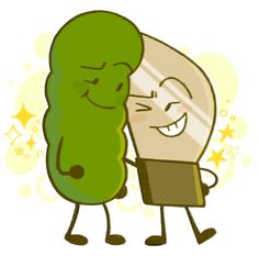 a cartoon pickle hugging a light bulb