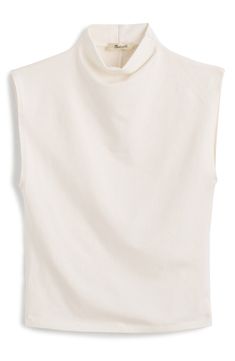 Coming in an airy cotton-blend jersey, this layerable muscle tee features a high funnel neck and an ultraflattering on-body fit. Dress it up or down, all season long. 19" length (size medium) Funnel neck Sleeveless 57% cotton, 38% modal, 5% elastane Machine wash, tumble dry Imported Cotton Mock Neck Top For Layering, White Stretch Tops With Funnel Neck, Chic Cotton T-shirt For Layering, Fitted Cotton Funnel Neck Top, Fitted Funnel Neck Cotton Tops, Fitted Cotton Top With Funnel Neck, White Funnel Neck Top For Layering, Cotton Turtleneck Tops For Everyday, Fitted Top For Layering