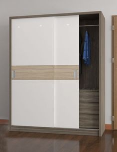 a white and brown closet in a room