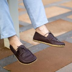 Masculine Loafers With Leather Footbed And Moc Toe, Masculine Brown Moc Toe Dress Shoes, Masculine Semi-formal Leather Shoes With Leather Sole, Semi-formal Leather Shoes With Moc Toe And Rubber Sole, Brown Moc Toe Leather Shoes For Semi-formal Occasion, Leather Shoes For Men, Barefoot Shoes, Leather Shoes Men, Shoes For Men