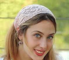 Stunning Pink Lace Headband Bandana, Tichel, Head Covering,scarf, Half Coveing, Pre-tied, Loss Hair Hippie Headband, Vintage Headband, Hair Covering, Hippie Headbands, Loss Hair, Ethnic Hairstyles, Lace Headband, Embellished Headbands, Headband Bandana