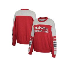 Dress warmly and comfortably on Alabama Crimson Tide game day in this Baby Talk pullover sweatshirt from Colosseum. Its two-tone design and stripes in team colors accentuate the Alabama Crimson Tide graphics printed across the front. Plus, Dolman sleeves create a flattering silhouette that gives you more room for freedom of movement.Dress warmly and comfortably on Alabama Crimson Tide game day in this Baby Talk pullover sweatshirt from Colosseum. Its two-tone design and stripes in team colors ac Baby Talk, Alabama Crimson, Crimson Tide, Alabama Crimson Tide, Dolman Sleeve, Team Colors, Heather Gray, Pullover Sweatshirt, Womens Clothing Tops