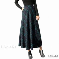 Lasaky - Luxurious High-Rise Full-Length Pleated Skirt Boho Skirt Diy, Ankle Skirt, Vestidos Pin Up, Maxi Rock, Red Plaid Skirt, Midi Skirt With Pockets, High Waist Long Skirt, Robes Vintage, Tartan Skirt