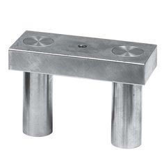 a metal object with two holes in the middle and one hole at the top, on a white background