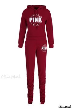 Olivia Mark - Professional Womens Long-Sleeve Two-Piece Hooded Collar Casual Set with Red Letter Print Half Sleeve Jumpsuit, Solid Color Jumpsuits, Denim Coat Jacket, Printed Rompers, Casual Sets, Long Sleeve Romper, One Piece Swimwear, Grey Fashion, Red Fashion