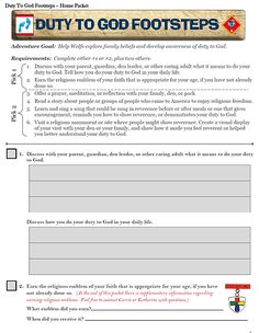 a question sheet with the words duty to god foot steps