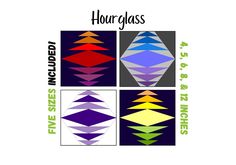 four different colored diamond shapes with the words hourglass written below them in black and white