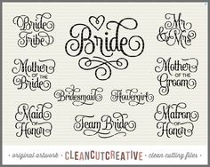 the bride and groom lettering set