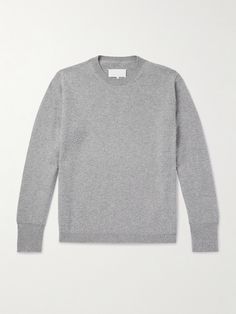 Maison Margiela's sweater is brushed to create a worn-in 'pilling' finish, giving it the character of a much-loved style. It's knitted from cashmere and cotton-blend and has elongated ribbed cuffs. The signature four white stitches detail the back. Grey Cashmere Sweater, Church Fits, Sweater For Men, Wardrobe Edit, Luxury Sneakers, Stylish Watches, Loungewear Shorts, Short Suit, Classic Sneakers