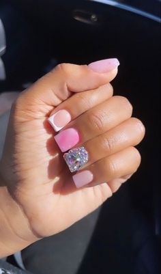 Acrylic Nails Under $60, Birthday Nails Short Design, Short Nails Acrylic Overlay, Acrylic Nail Designs French Tip Ideas Short, Birthday Acyrilics Nails, Nails Acrylic Short Valentines, Short Acrylic Nails Birthday Set, Overlay Short Nails, 7th Grade Nails