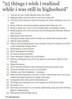 a poster with the words 25 things i wish i related while i was still in highschool