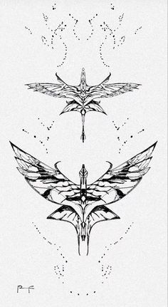 three different types of wings in black and white ink on paper, each with an individual's own image