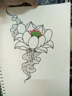 a drawing of a flower with leaves on it