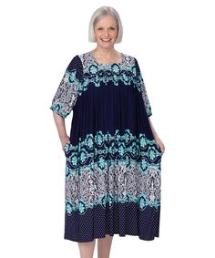 Moo Moo Dress Plus Size  - Full Figure Caftan Dress - Float DressesProduct Features of Silverts Moo Moo Dress :    Wide Neck Hole - Wider Neck Hole Allows for Ease of Dressing    Wide Arm Holes and Sleeves - Ideal for Those with Limited Arm Dexterity    Soft Fabric - Great for Sensitive Skin and Ultimate Comfort    Convenient Side Pockets - Handy Pocket on Each Side    Hem Width - 56 inches    Length - 44.5 inches    Quality Machine Wash & Dry - Wrinkle resistant - 95% Polyester - 5% Spandex Moomoo Dress, Moo Moo Dress, Comfortable House, Float Dress, Duster Dress, Moo Moo, Dresses Australia, Caftan Dress, House Dress