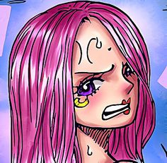 a drawing of a girl with pink hair and piercings on her nose, looking to the side