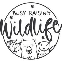 the logo for busy raising wildlife, with two bears and stars in the middle of it