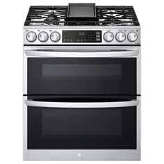 two ovens side by side on a white background