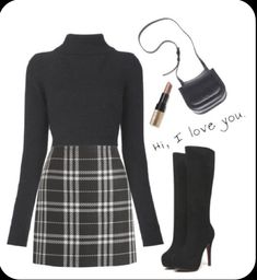 Veronica Lodge Outfits Ideas, Mode Pastel, Tights Boots, Veronica Lodge, Patterned Skirt, Plaid Sweater, Elegante Casual, Boots Winter, Black Turtleneck