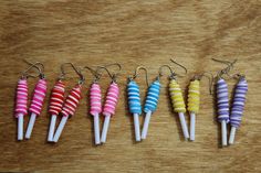 Fun and colorful polymer clay earrings. Stick Earrings, Lollipop Sticks, Hypoallergenic Earrings, Gummy Bears, Lovely Things, Kawaii Girl, Lollipop, Polymer Clay Earrings, Dark Pink